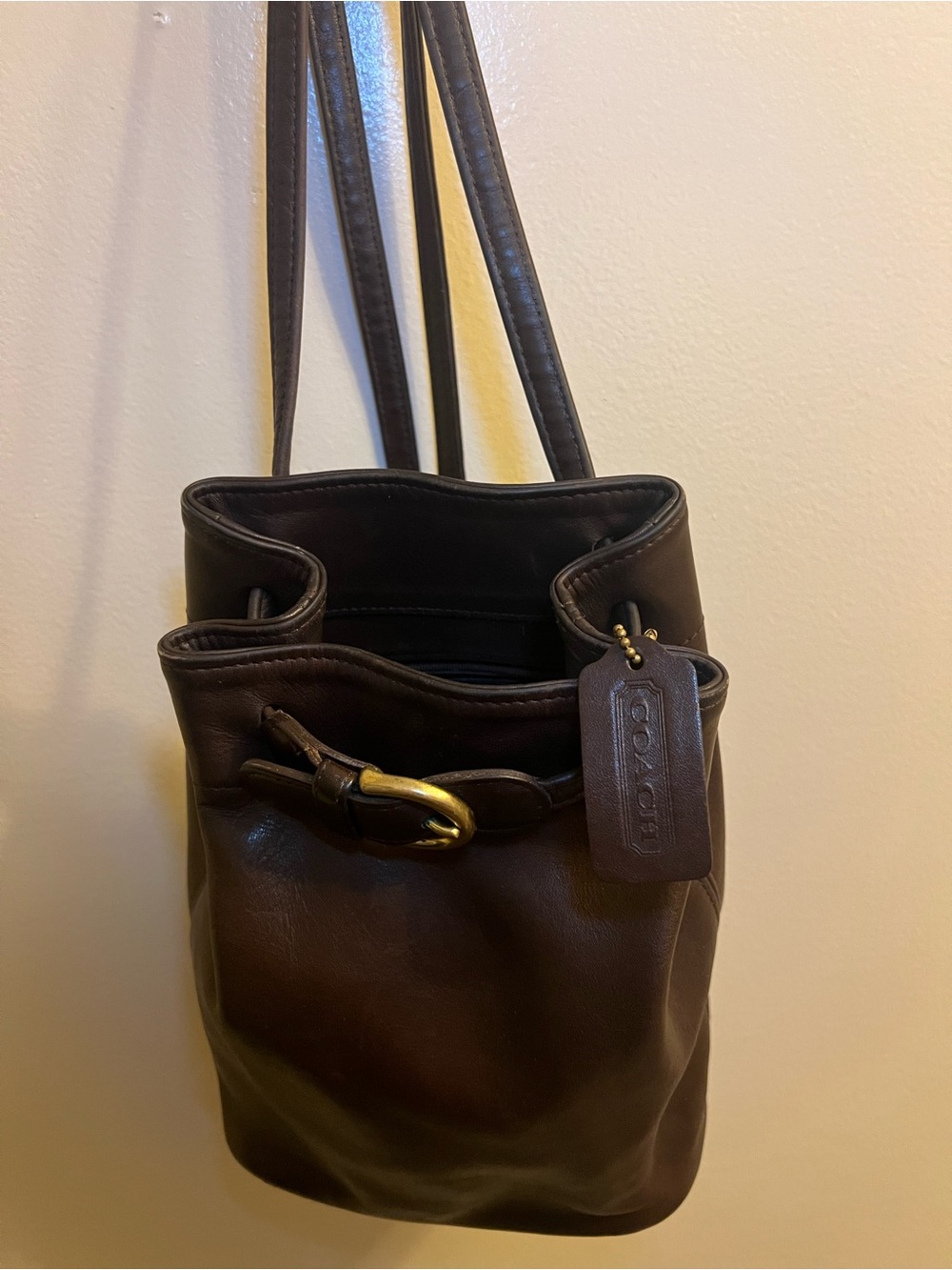 Coach Brown Leather Buckle Drawstring Backpack - Picture 2 of 4
